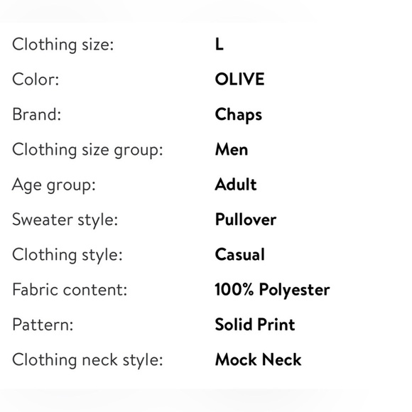 CHAPS QUARTER ZIP FLEECE SWEATER OLIVE LARGE NEW - Picture 8 of 8